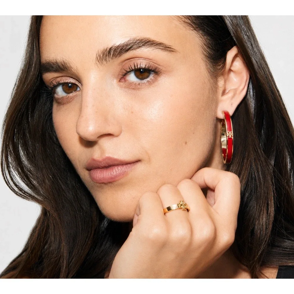 NWT Tory Burch Icon Hoop Earrings in Red / MSRP $150 / Dustbag Included